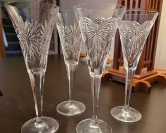 Pair of Waterford Crystal Cut Wine Goblets with Fan Cut Pattern