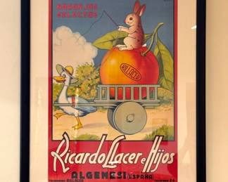 Ricardo Llácer e Hijos Spanish Orange Crate Advertising Serigraph, Naranjas Selectas, Framed Art Print size od 36"x28" image 27"x19"