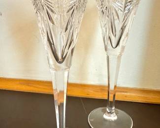 Pair of Cut Crystal Wine Goblets with Fan and Thumbprint PatternPair of Waterford Crystal Cut Wine Goblets with Fan Cut Pattern