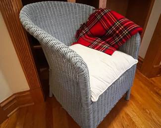 Blue Wicker Barrel Accent Chair with Cushions