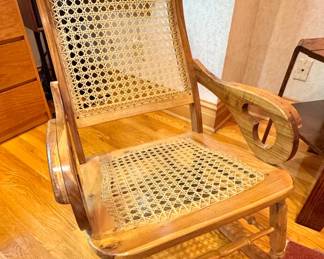 Victorian Eastlake Walnut Caned Platform Rocking Chair with Carved Crest Rail $300
