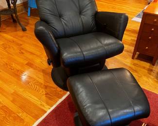 Dutailier Canadian leather chair with ottoman swivel recliner