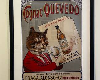 Cognac Quevedo Spanish Advertising Serigraph Featuring Anthropomorphic Cat