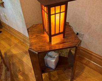 Arts & Crafts Mission Style Cherry Table Lamp with Rice Paper Shade
