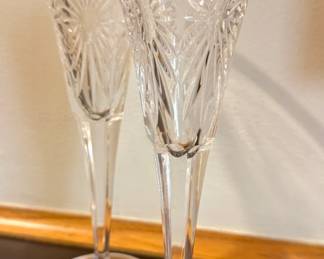 Pair of Waterford Crystal Cut Wine Goblets with Fan Cut Pattern