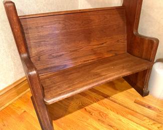 Solid Oak Church Pew Bench with Gothic Revival Ends