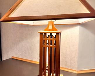 Arts & Crafts Mission Style Cherry Table Lamp with Rice Paper Shade
