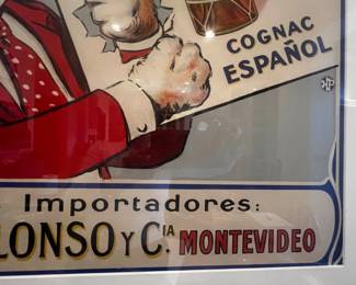 Cognac Quevedo Spanish Advertising Serigraph Featuring Anthropomorphic Cat