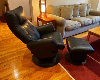 Dutailier Canadian leather chair with ottoman swivel recliner