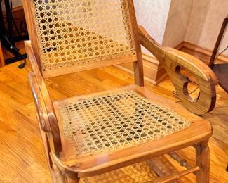 Victorian Eastlake Walnut Caned Platform Rocking Chair with Carved Crest Rail $300
