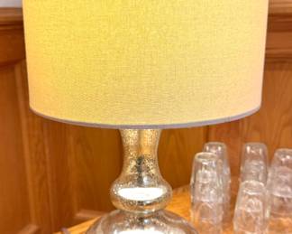Mercury Glass Table Lamp with Linen Drum Shade