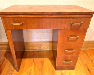 Mid-Century Modern Walnut Student Desk with Five Drawers