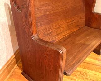 Solid Oak Church Pew Bench with Gothic Revival Ends