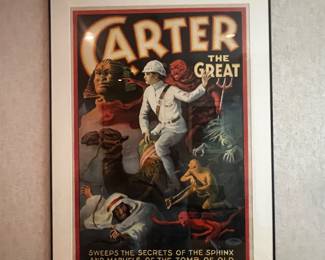 Vintage Original Lithograph by the Otis Lithograph Company, Cleveland 'Carter the Great- Sweeps the Secrets of the sphinx and Marvels of the Tomb of Old King Tut to the Modern World" ' from 1926 showcasing scenes from ancient Egypt , 46"x39"