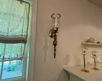 Pair of Brass Wall Sconces with Glass Shades