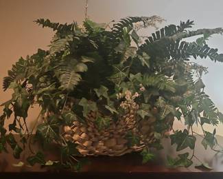 Artificial Fern and Ivy Arrangement in Wicker Basket