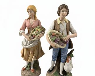 Figurine of a Young Couple with Baskets of Fruit, likely Homco