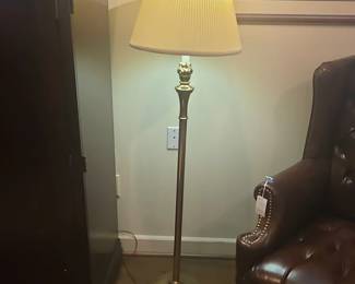 Brass Floor Lamp with Pleated Shade