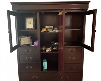 Dark Wood Armoire with Mirror and Glass Doors fourth image