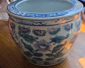 Blue and White Chinoiserie Porcelain Fishbowl Planter