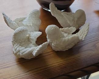 Set of Four A. Santini White Alabaster Doves