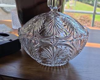 Cut Crystal Candy Dish with Lid  Pinwheel Pattern