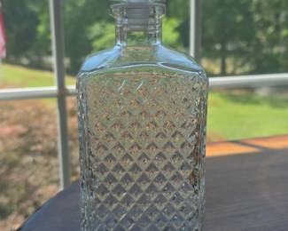 Vintage Diamond Cut Glass Decanter with Stopper  Made in Italy