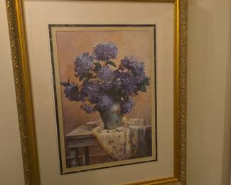 Floral Still Life Print  Purple Hydrangeas in Ornate Gold Frame