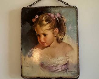 Vintage Little Girl with Pigtails Painting by M. Kunes