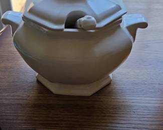 Octagonal Ceramic Soup Tureen with Lid and Spoon