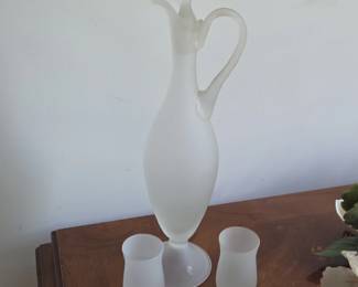 Frosted Glass Decanter Set with Two Goblets  Empoli Style