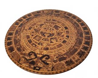 Handcrafted Wooden Inlay Aztec Calendar Dining Table