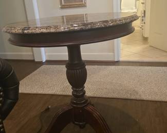 Stone Top Dark Brown Round Pedestal Table