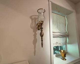 Pair of Brass Wall Sconces with Glass Shades second image
