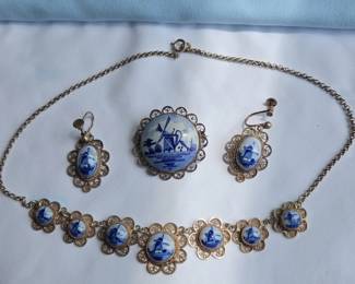 Silver Delft Blue Windmill Jewelry Set