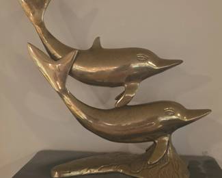 MidCentury Modern Brass Double Dolphin Sculpture