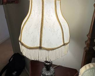 Ornate Cast Metal Table Lamp with Fabric Shade