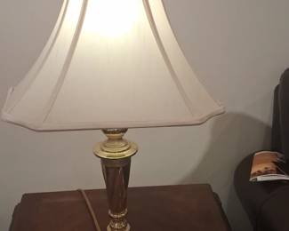 Brass Table Lamp with Octagonal Fabric Shade