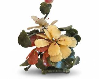 Carved Jade and Carnelian Floral Arrangement