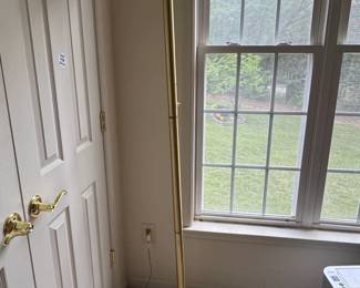 MidCentury Modern Brass Torchiere Floor Lamp with Aqua Glass Accent