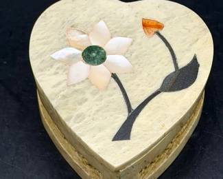 Heart Shaped Stone Trinket Box With Inlays
