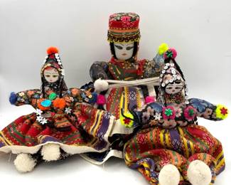 3 Very Pretty Soganli Turkish Fabric Folk Art Dolls