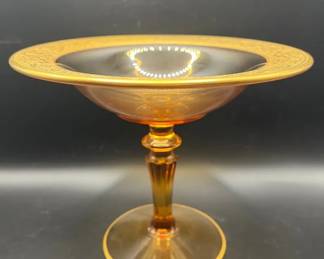 6” Gold Rim Amber Glass Compote — Tiffin Franciscan Style