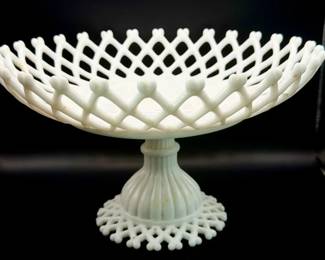 Vintage Westmoreland Milk Glass Lattice Compote Pedestal Bowl