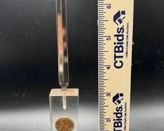 Mid-Century Floating Penny Letter Opener featuring Shiny Wheat Cents