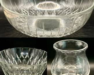 Gorgeous Clear Glass Vase & (2) Serving Bowls