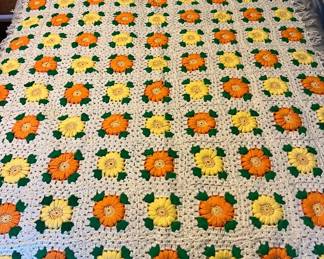 Sunny Crochet Granny Square Flowers Blanket