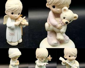 (5) Precious Moment Figurines Feat Happiness Is The Lord Happiness is the Lord Oh, holy night May your Christmas be merry Jesus loves me by Jonathan David Once upon a holy night
