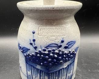 1990 Salmon Falls Stoneware — Hand Painted Blueberry Basket Salt-Glazed Pottery