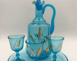 Stunning Bohemian Style Blue Glass Decanter Bar Set / Apéritif Service